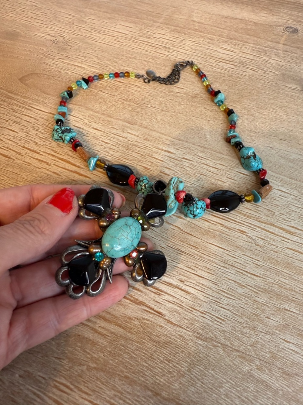 Boho Turquoise Multi-Bead Statement Necklace